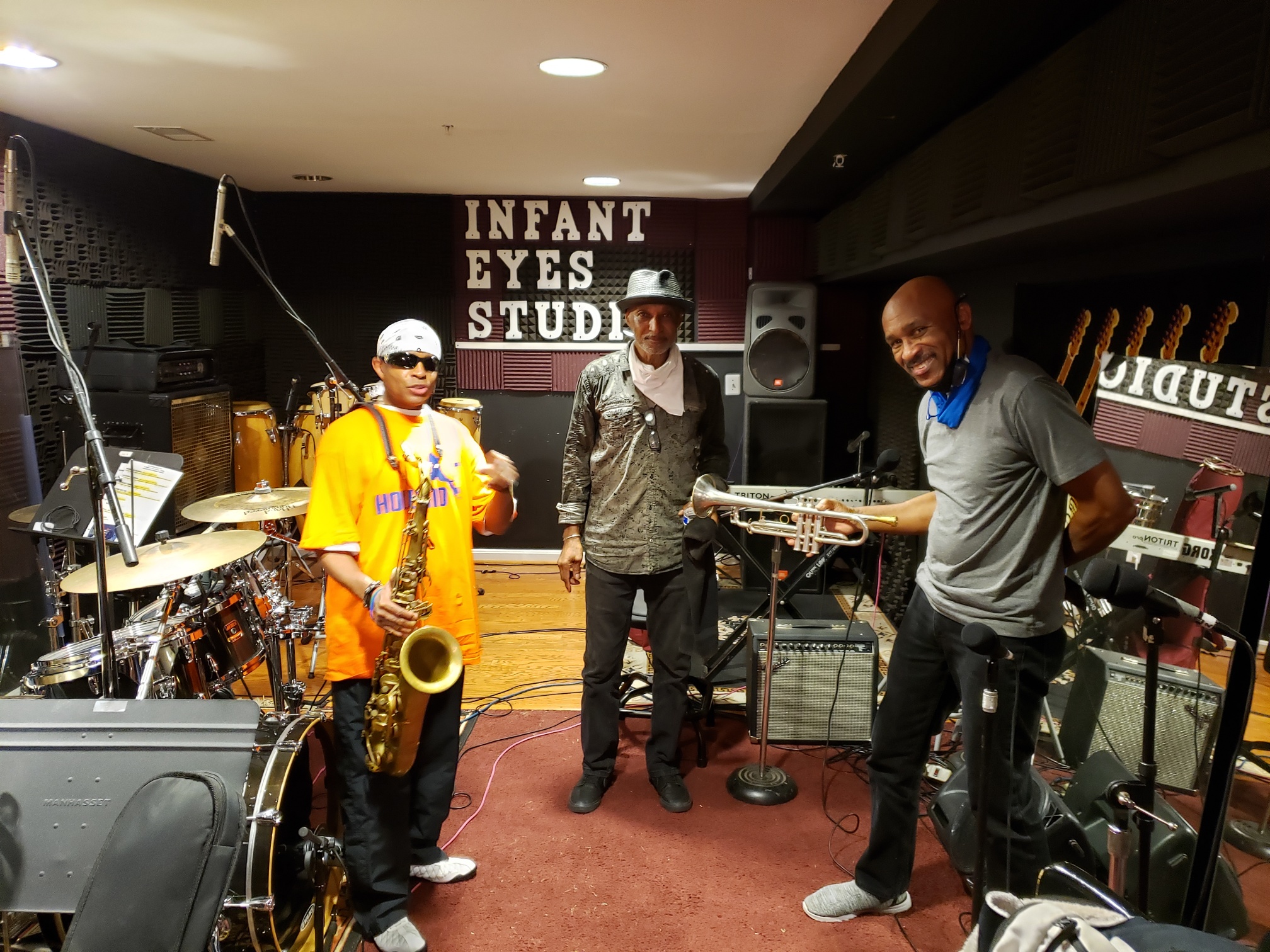 Johnny Long, Ignatius Mason and Buzzy Pindell hanging out in the Infant Eyes Studio